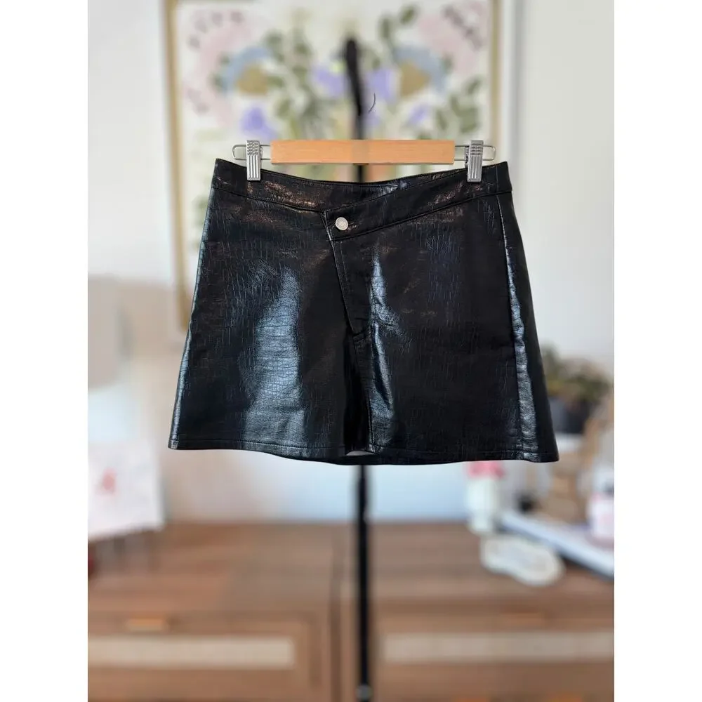 NWT Torn By Rony Kobo Donnie Faux Croc Leather Crossover Mini Skirt Womens Sze 8